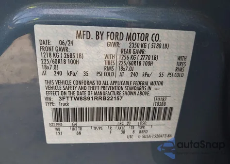 2024 Ford Maverick Lariat from USA, damaged, VIN 3FTTW8S91RRB22157